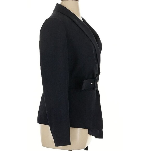 DESIGNER TAHARI ASL NAVY BLUE BELTED LONG SLEEVE BLAZER SIZE 14.R - Picture 3 of 16